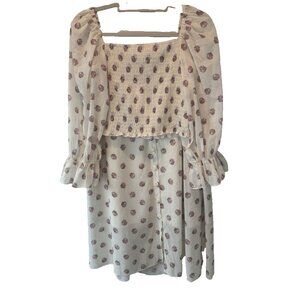 Floral Dot Cream Puffed Sleeve Maxi Skirt Set XL NEW Cottagecore Peasant Prairie